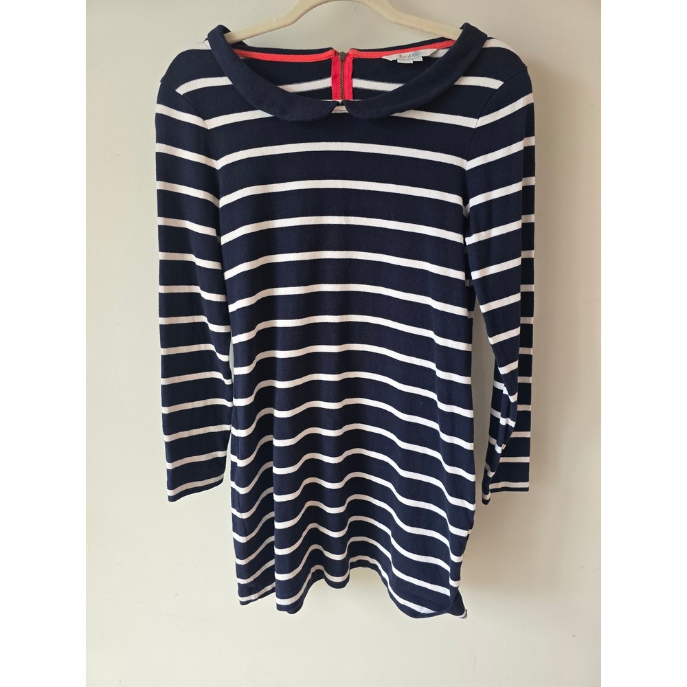 Boden Peter Pan Collar Dress Navy White Striped Tunic Size 8